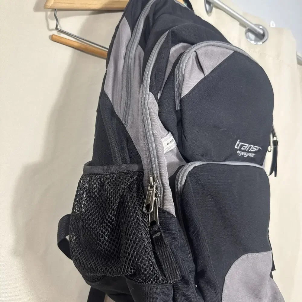Vintage Y2K Jansport Trans Backpack Black Gray School Laptop Bag 2000s